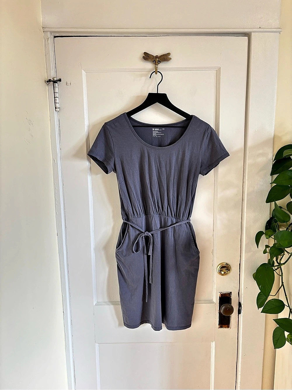 PACT Organic Cotton Short Sleeve Soft Stretchy Jersey Weekend Dress Gray Medium